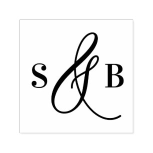 Sello Automático Monograma de boda con ampersand de caligrafía capr