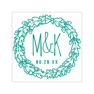 Sello Automático Monograma de Boda Save the Date   Corona de Roble 