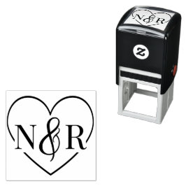 Sello Automático Monograma De Boda Simple Ampersand Y Heart Cute