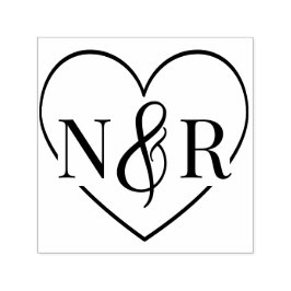 Sello Automático Monograma De Boda Simple Ampersand Y Heart Cute
