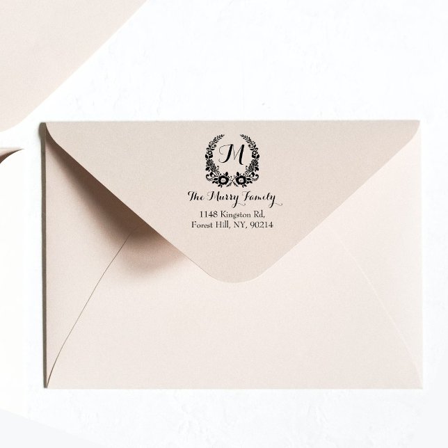 Sello Automático Monograma de Corona Floral Bohemiana Personalizado (Subido por el creador)