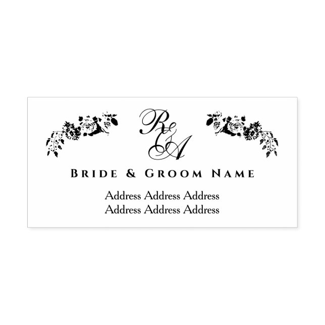 Sello Automático Monograma de dirección Boda romántica (Diseño)