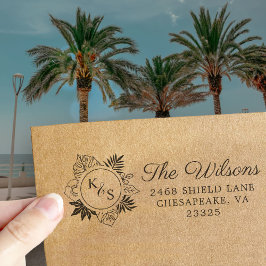 Sello Automático Monograma de flor tropical de escritura elegante