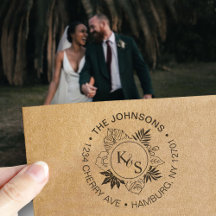 Monograma de flor tropical de escritura elegante