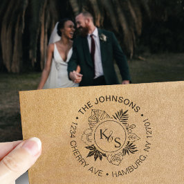 Sello Automático Monograma de flor tropical de escritura elegante