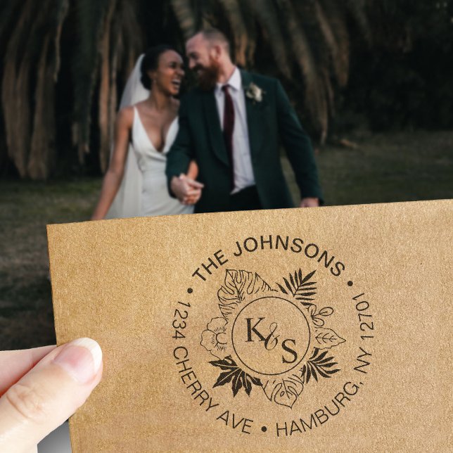 Sello Automático Monograma de flor tropical de escritura elegante (Subido por el creador)