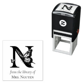 Sello Automático Monograma de la carta N mariposa de la biblioteca 