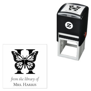 Sello Automático Monograma de Mariposa de la Letra H De la Bibliote