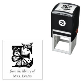 Sello Automático Monograma de Mariposa Letra E De la Biblioteca De