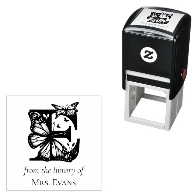 Sello Automático Monograma de Mariposa Letra E De la Biblioteca De (In Situ)