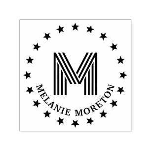 Sello Automático Monograma de nombre inicial con estrellas y franja