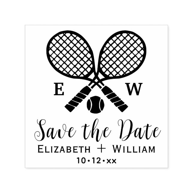 Sello Automático Monograma de Save the Date con raquetas de tenis c (Diseño)