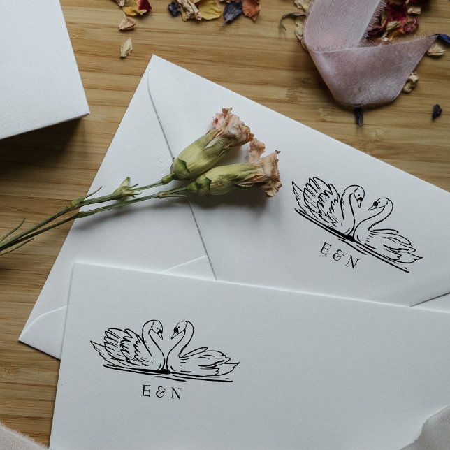 Sello Automático Monograma elegante Boda de la pareja de cisne (Subido por el creador)