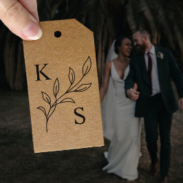 Sello Automático Monograma elegante de Boda floral de vegetación