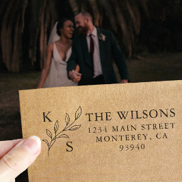 Sello Automático Monograma elegante de Boda floral de vegetación