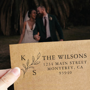 Sello Automático Monograma elegante de Boda floral de vegetación