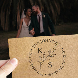 Sello Automático Monograma elegante de Boda floral de vegetación