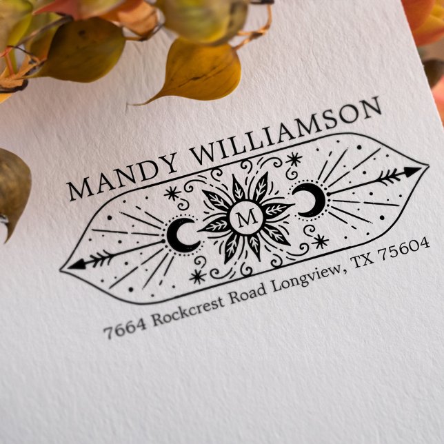 Sello Automático Monograma Espiritual Celestial Holístico y Luna (Holistic Spiritual Celestial Sun & Moon Monogram Self-inking Stamp)