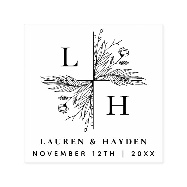 Sello Automático Monograma floral elegante | Guardar El Boda De Fec (Diseño)