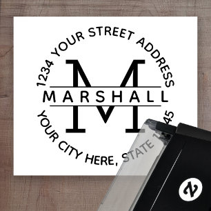 Sello Automático Monograma grande con nombre y dirección de retorno