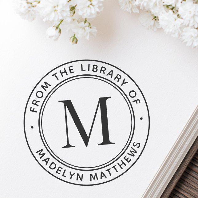 Sello Automático Monograma mínimo moderno de la biblioteca del libr (Modern minimal monogram from the library of book self-inking stamp)