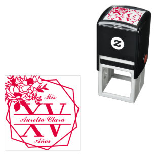 Sello Automático Monograma Quinceanera floral geométrica Mis XV 15