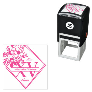 Sello Automático Monograma Quinceanera Mis XV Floral Geométrica