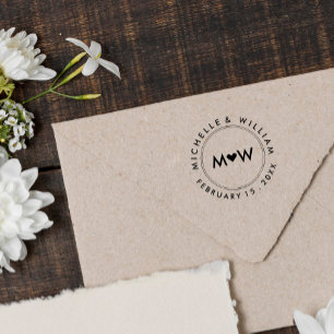 Sello Automático Monograma y corazón BODA