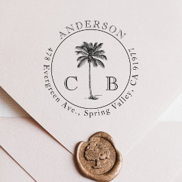 Sello Automático Monograma y dirección del Boda Vintage Tropical Pa