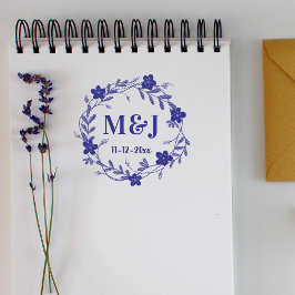 Sello Automático Monogramos y Boda Fecha Floral