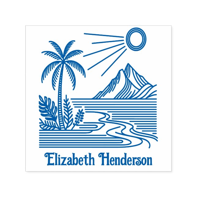 Sello Automático Montaña de palmera de playa con nombre opcional (Diseño)