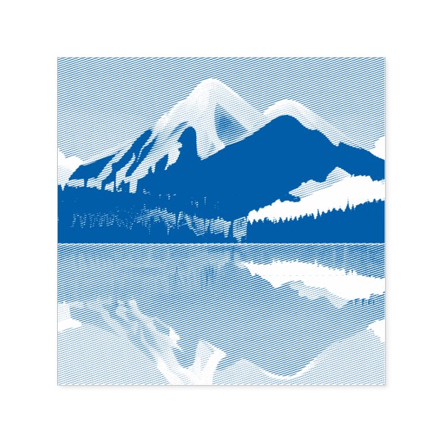 Sello Automático Montañas cubiertas de nieve reflejadas en un lago (Diseño)