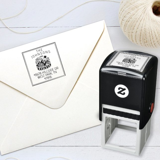 Sello Automático Montañas modernas rústicas personalizadas (Modern Rustic Mountains Self Inking Return Address Stamp)