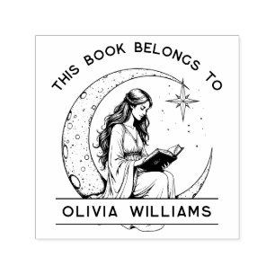 Sello Automático Moon Princess Crescent Moon Leyendo Ex Libris