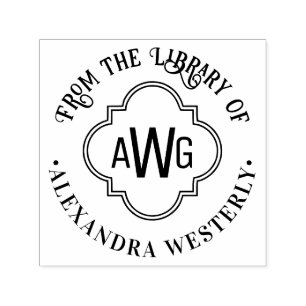 Sello Automático Moroccan Quatrefoil 3 Inicial Nombre del Libro de 