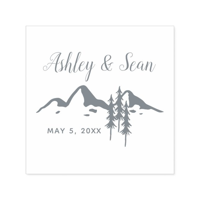 Sello Automático Mountains Rustic Wedding Monogram (Diseño)