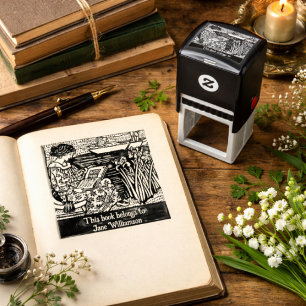 Sello Automático Mujer Art Nouveau Leyendo Amante de los Libros