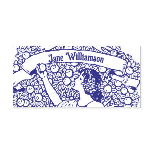 Sello Automático Mujer Art Nouveau Vintage Recogiendo Manzanas Flor