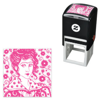 SELLO AUTOMÁTICO MUJER, RETRATO GÓTICO, ARTE FOLK, FLORES Y VINOS