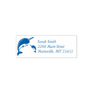 Sello Automático Narwhal Baby Shower Blue Boy Whale
