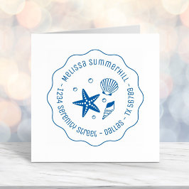 Sello Automático Nautical Seashell Starfish Pearls Wavy Address