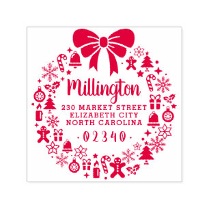 Sello Automático Navidades Bow Wreath Nombre de familia Dirección d