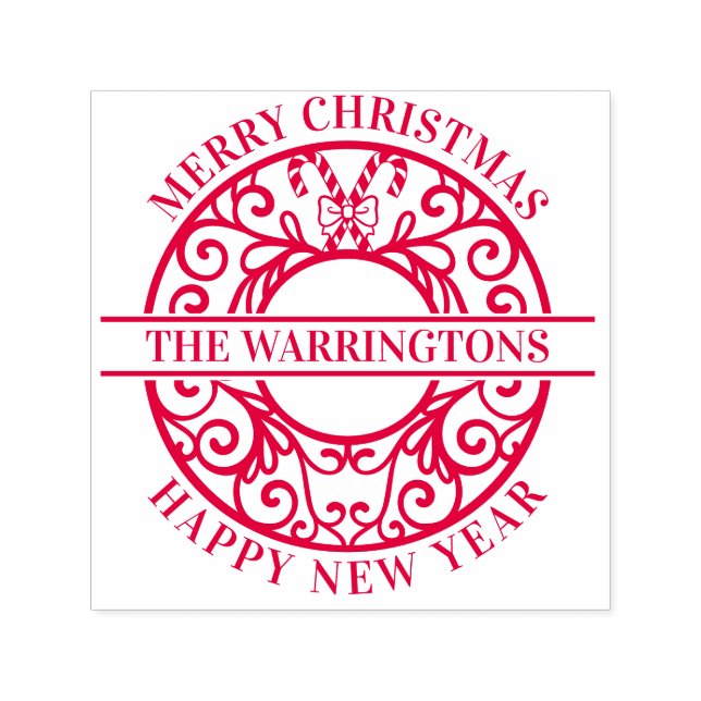 Sello Automático Navidades Candy Canes Lacy Filigree Nombre familia (Diseño)