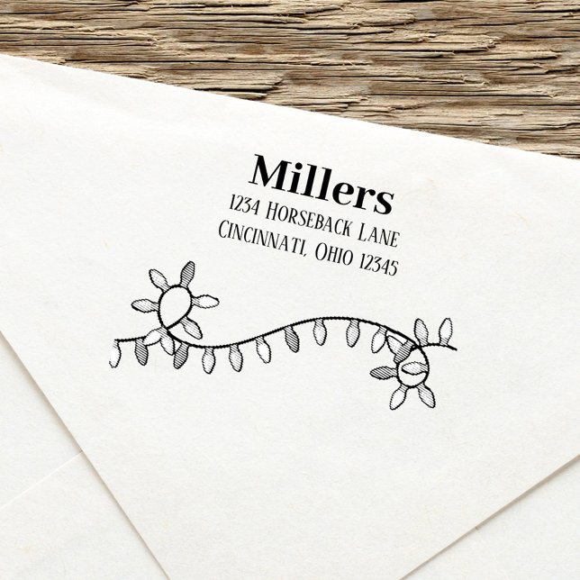Sello Automático Navidades Cute Whimsical Holiday String Lights (Cute simple whimsical self inking stamp return address. )
