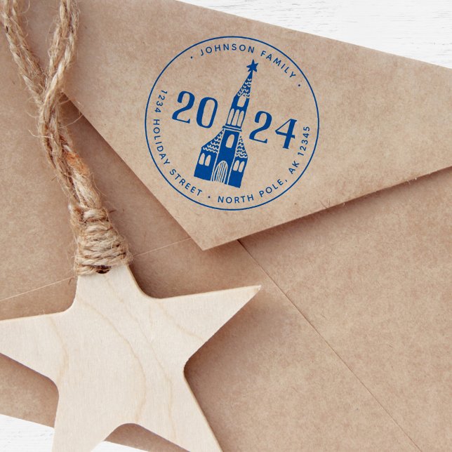 Sello Automático Navidades de Iglesia de los Pueblos Nórdicos en In (Cute Winter House Village Church Christmas Self-inking Stamp)