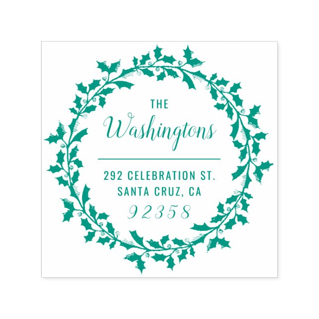 Sello Automático Navidades Holly Wreath Nombre de la familia Direcc (Diseño)