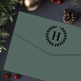 Sello Automático Navidades personalizados de Holly Wreath Iniciales