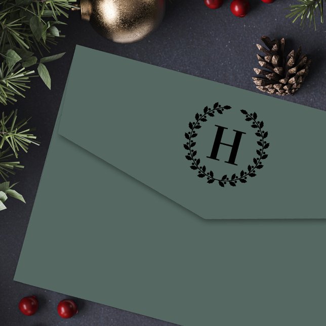 Sello Automático Navidades personalizados de Holly Wreath Iniciales (Subido por el creador)