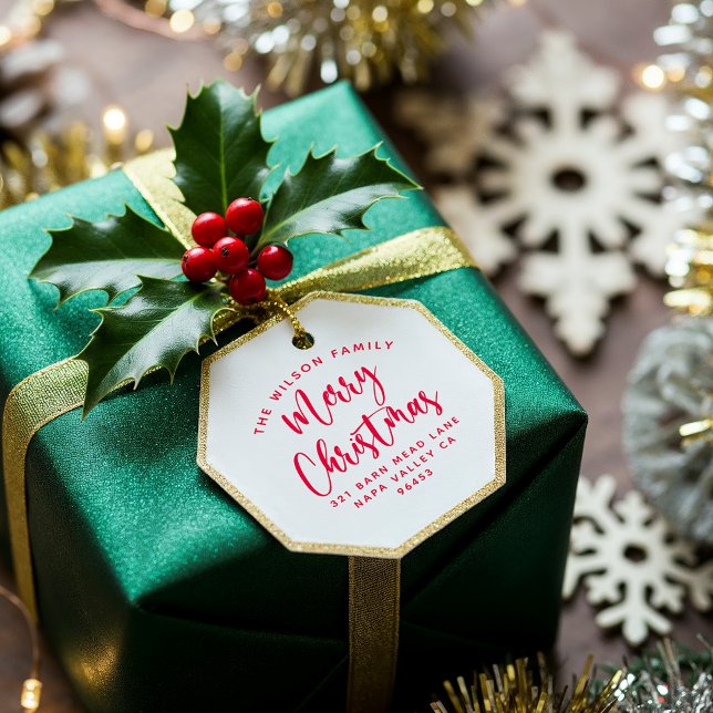 Sello Automático Navidades rojos curvados nombre de familia y direc (Subido por el creador)