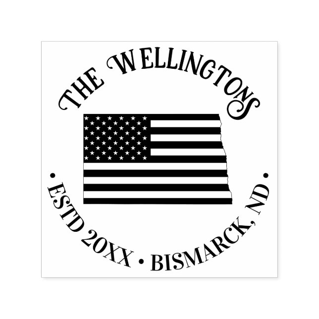 Sello Automático ND State Map Stars Stripes Family Name Date Loc (Diseño)
